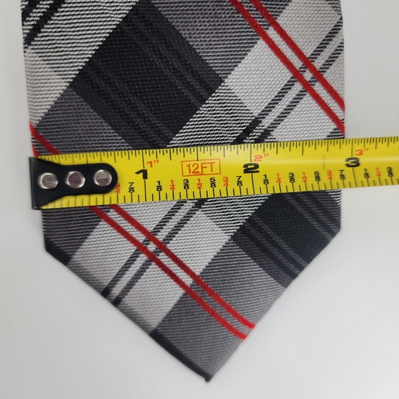 DKNY Black Plaid Silk Slim Tie. - Picture 4 of 4